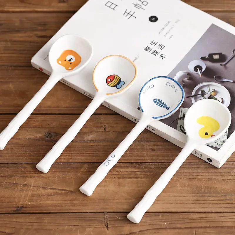 Axya Hand-Painted Ceramic Soup Spoon - Japanese Style Dessert Spoon