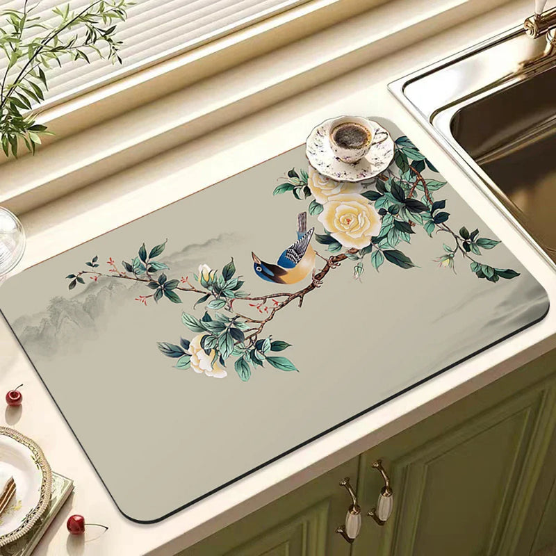 Axyaa Spices Printed Kitchen Absorbent Drying Mat - Tableware Draining Pad
