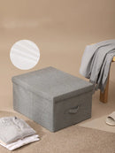 Axyaa Cotton Linen Storage Box with Lid: Large Capacity Organizer for Clothes, Toys, Socks