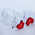 Axyaa Red Love Heart Base Glass Wedding Goblets - Pair Champagne Couple Ring Decor.