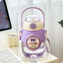 Axyaa Kawaii Cat Panda Water Bottle with Straw Strap - BPA-Free 820ml