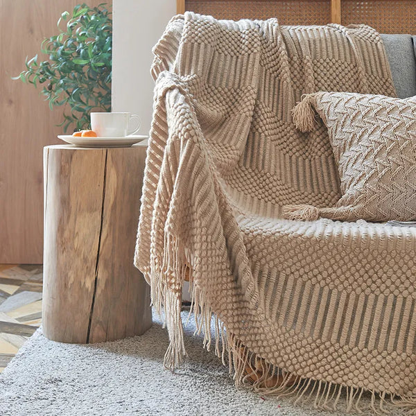 Axyaa Nordic Solid Sofa Blanket - Winter Knitted Shawl