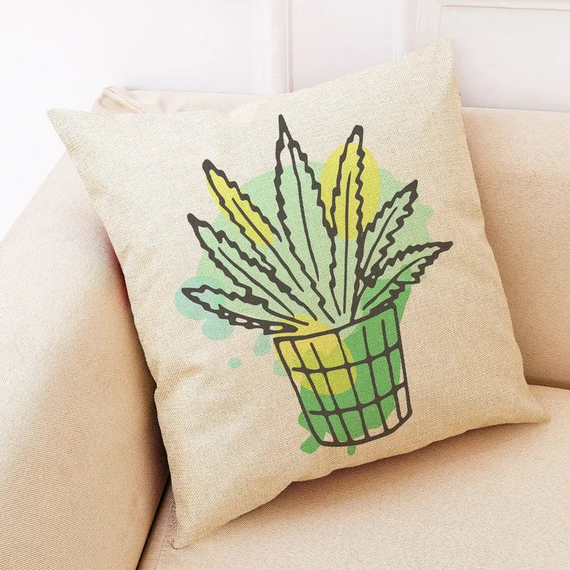 Axyaa Cactus Linen Pillowcase for Home Décor
