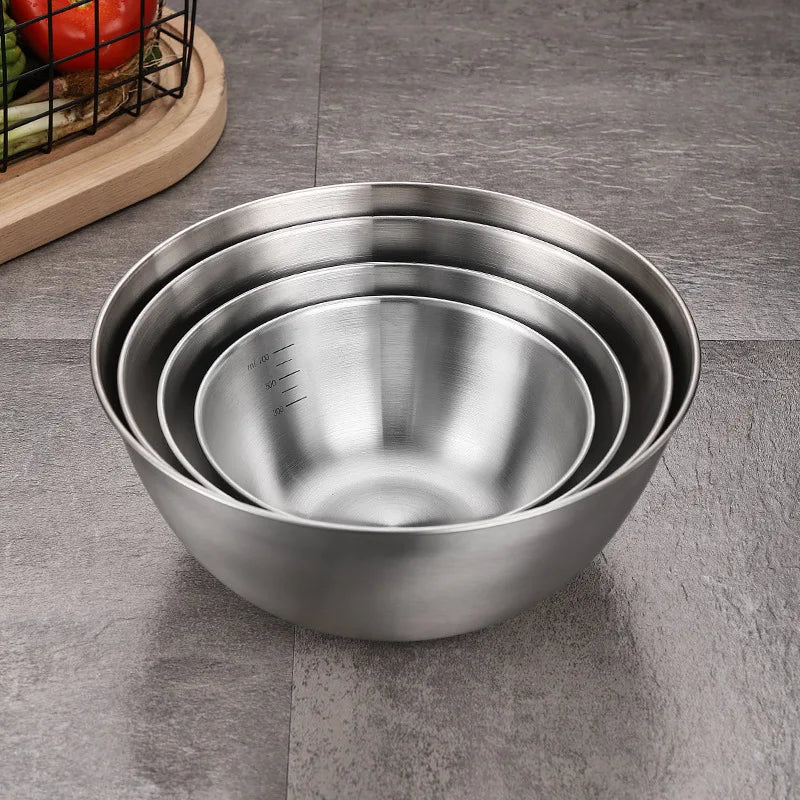 Axyaa Stainless Steel Salad Bowl with Scale - Korean Style Ramen Noodles Soup Container