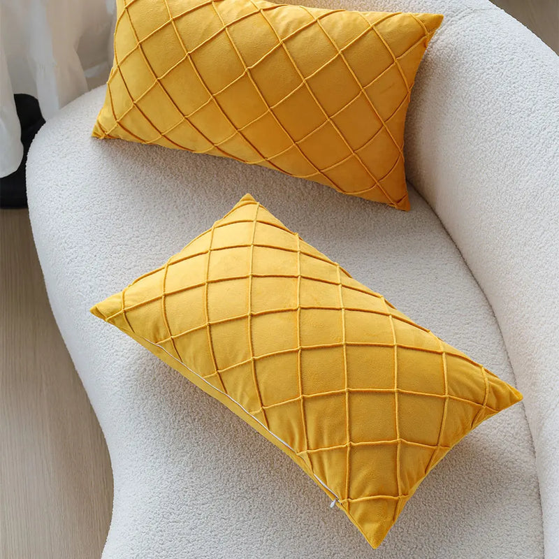 Yellow Plaid Sofa Pillowcase by Axyaa: Chic Living Room Cushion Cover 45x45