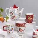 Axyaa Red Flower & Bird Ceramic Tableware Set