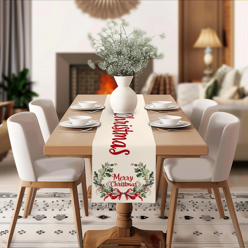 Festive Holly Berry Bow Table Runner by Axyaa