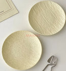 Axyaa Rock Relief Ceramic Dessert Plate: Household Dish for Steak, Pasta - Set of 4