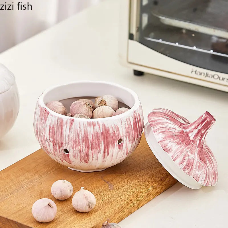 Axya Ceramic Onion Jar Kitchen Container for Garlic Ginger Storage.