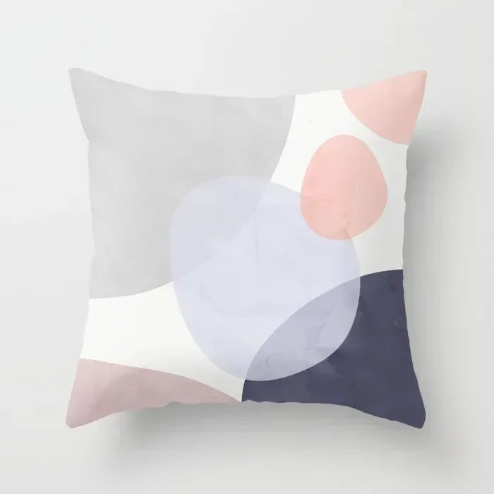 Nordic Pink Yellow Geometry Cushion Cover Abstract Art Pillowcase - Axyaa