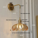 Axyaa Amber Vintage LED Wall Light Glass Copper Pull Chain Switch Bedside Lamp