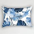 Bohemian Blue Flower Pillowcase with Vintage Ink Plant Leaf Design, by Axyaa