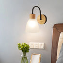 Axyaa Wood Base Glass Wall Lamp Sconce Modern LED Light Fixture