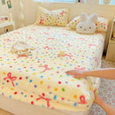 Axyaa Cream Wind Love Polka Dot Fleece Fitted Sheet Mattress Cover, Thick Thermal