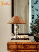 Axyaa Marble Table Lamp LED Rattan Weaving Desk Light for Elegant Spaces