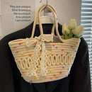 Axyaa Women's Woven Beach Tote: Lightweight Artistic Holiday Shoulder Bag