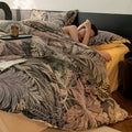 Axyaa Flower Print Velvet Bedding Set: Duvet Cover, Flat Sheet, Pillowcase