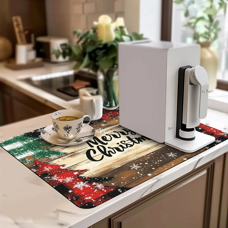Axyaa Christmas Plaid Kitchen Antiskid Drying Mat | Quick Dry Bathroom Drain Pad