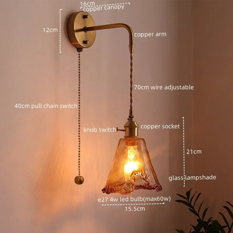 Axyaa Nordic Amber Glass LED Wall Lamp for Living Room and Bathroom