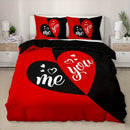 Axyaa Black & Red Heart Pattern Duvet Cover Set with Two Pillowcases