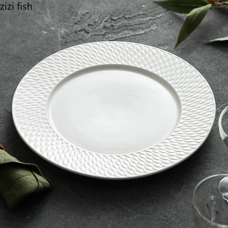 Axya Relief Texture Ceramic Dining Plate Steak Pasta Dessert Molecular Cuisine Tableware