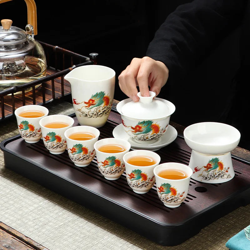 Axya Mutton Fat Jade Kung Fu Tea Set - Porcelain Travel Gaiwan Tea Cup Set