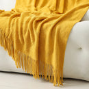 Axyaa Luxury Caramel Knitted Throw Blanket with Wave Tassels