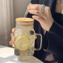Axyaa Bamboo Lid Glass Cup with Straw - 620ml