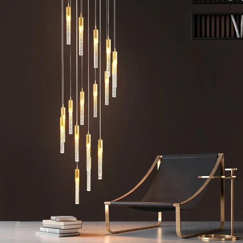 Axyaa Crystal Staircase Chandelier: Minimalist Loft Lighting Fixture