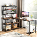 Axyaa 55" Computer Desk with Wireless Charging and 5 Storage Shelves, Study Table Workstation