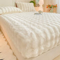 Axyaa Rabbit Fur Plush Fitted Sheet - Thick, Winter Bedspread, Anti-Slip Mattress Protector