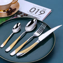 Axyaa Gold Plated Stainless Steel Cutlery Set - 24Pcs Western Tableware Fork Spoon