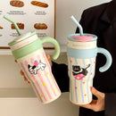 Axyaa Cute Thermos Water Bottle Insulated Stainless Steel Tumbler with Straw