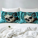 Axyaa Octopus Skull 3D Print Duvet Cover Set Blue Cotton Comforter Bedding with 2 Pillow Shams