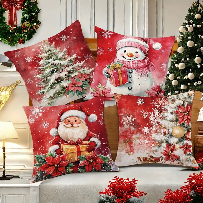 Axyaa Christmas Pillowcase - Red Santa Claus Snowman Sofa Cover - Home Decor Gift
