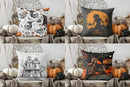 Halloween Skulls Witch Hat Patterned Pillow Cover by Axyaa for Sofa, Bedroom, Car