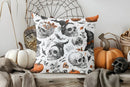 Halloween Skulls Witch Hat Patterned Pillow Cover by Axyaa for Sofa, Bedroom, Car