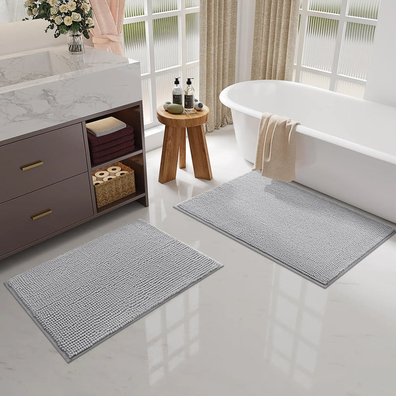 Axyaa Chenille Bathroom Mats - Ultra Soft, Non-slip, Plush Microfiber Rugs