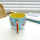 Axyaa Hand Pinched Ceramic Flower Mug, Irregular Design, Colorful Breakfast Cup