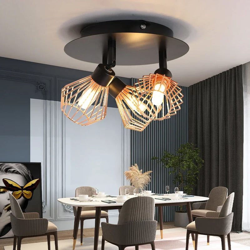 Axyaa Industrial Diamond Cage Loft Chandelier Iron Ceiling Light for Living Room and Kitchen