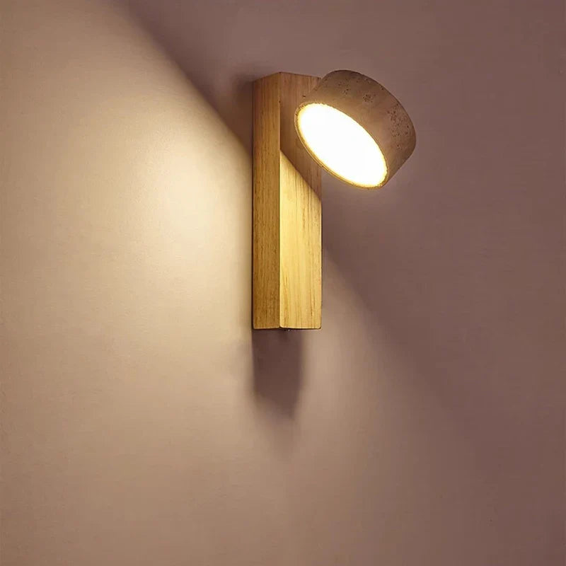 Axyaa Rotatable LED Wall Light with Natural Stone, Wood Sconce for Bedroom and Parlor