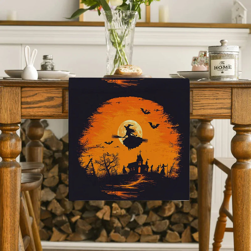Axyaa Halloween Magic Broom Castle Table Runner - Farmhouse Wedding Party Decor