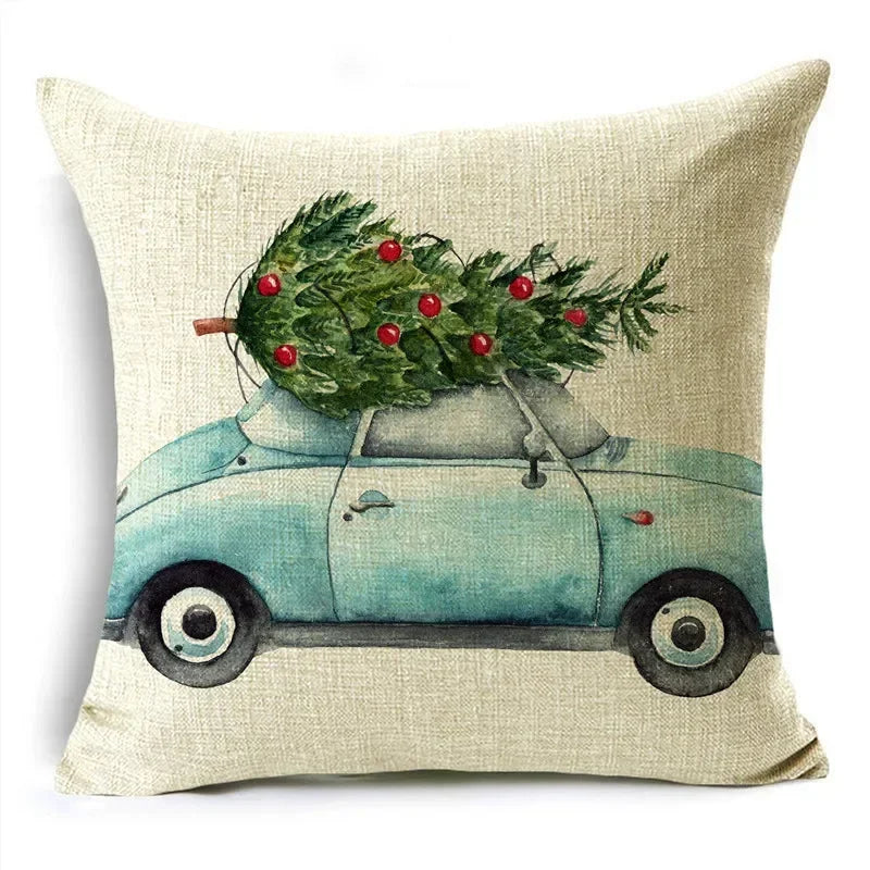 Axyaa Christmas Linen Pillow Cover 45X45CM - Festive Home Decor