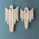 Axyaa White Macrame Ghost Wall Hanging Tapestry, Hand-Woven Tassels for Home Décor