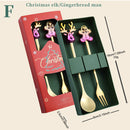 Axyaa Gold Stainless Steel Christmas Cutlery Set with Metal Elk Hat Tree Design