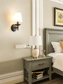 Axyaa Black Iron Wall Lamp with White Fabric Lampshade for Home Decor