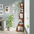 Rustic 5-Tier Corner Bookshelf by Axyaa: Stylish Storage Rack and Plant Stand