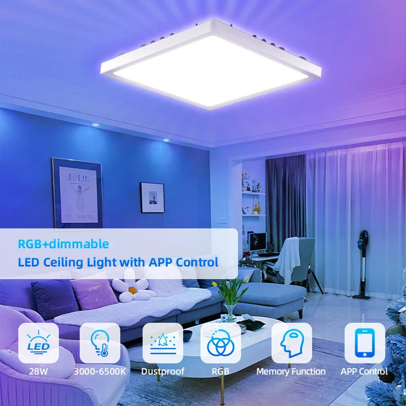 Axyaa Smart Dimming Wifi RGB LED Ceiling Light - Remote Control, Alexa Compatible