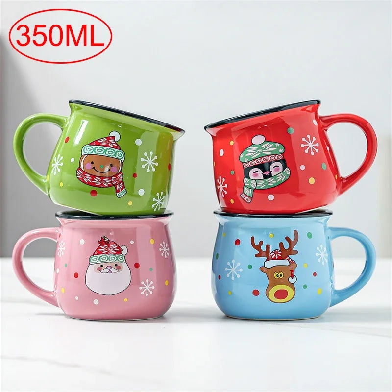 Axyaa Christmas Ceramic Mug with Festive Santa Elk Bear Penguin Print