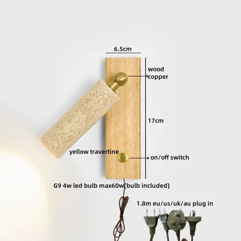 Axyaa Yellow Stone Wood Nordic LED Wall Light with Pull Chain Switch